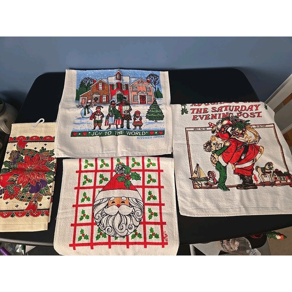 4‎ Vintage Christmas Terry Cloth Kitchen Towels ~ New Old Stock